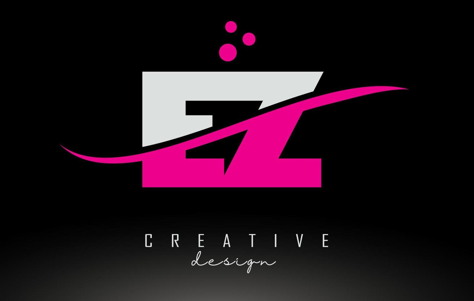 EZ E Z white and pink Letter Logo with Swoosh and dots. vector