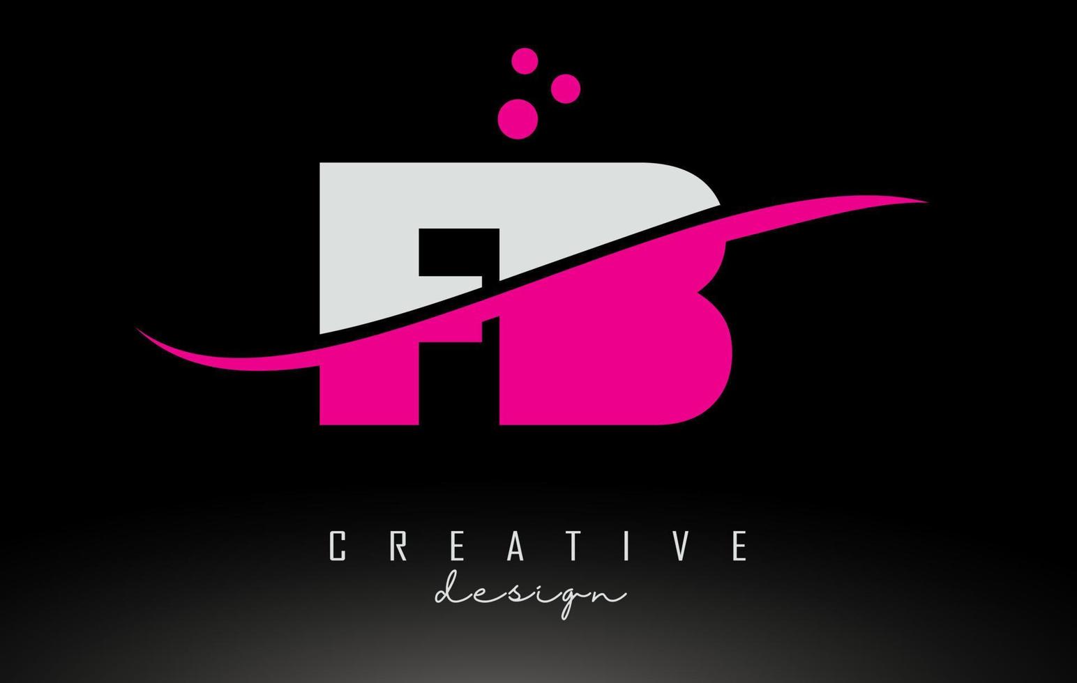 FB F B white and pink Letter Logo with Swoosh and dots. vector