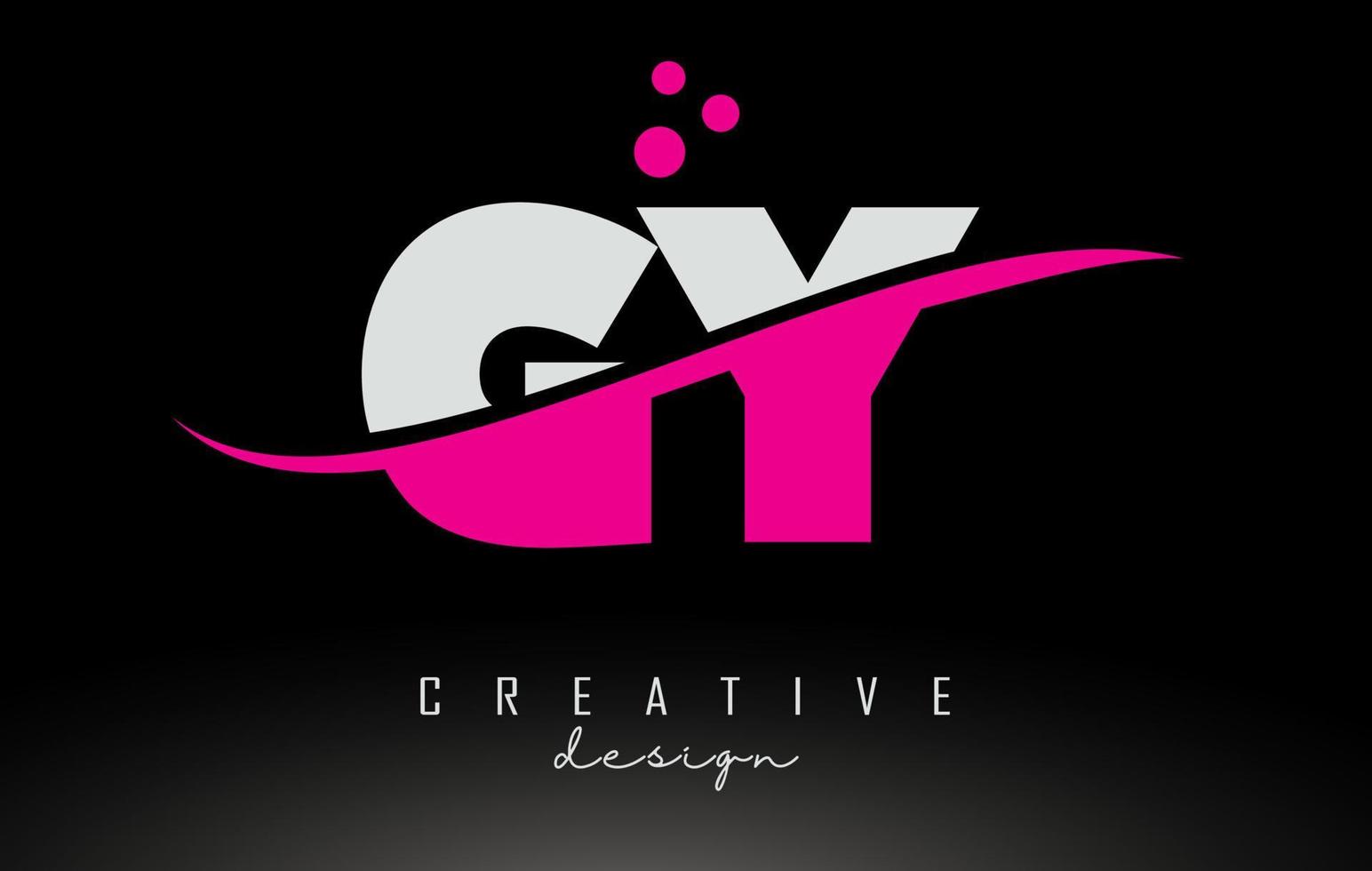 logotipo de letra gy gy en blanco y rosa con swoosh y puntos. vector