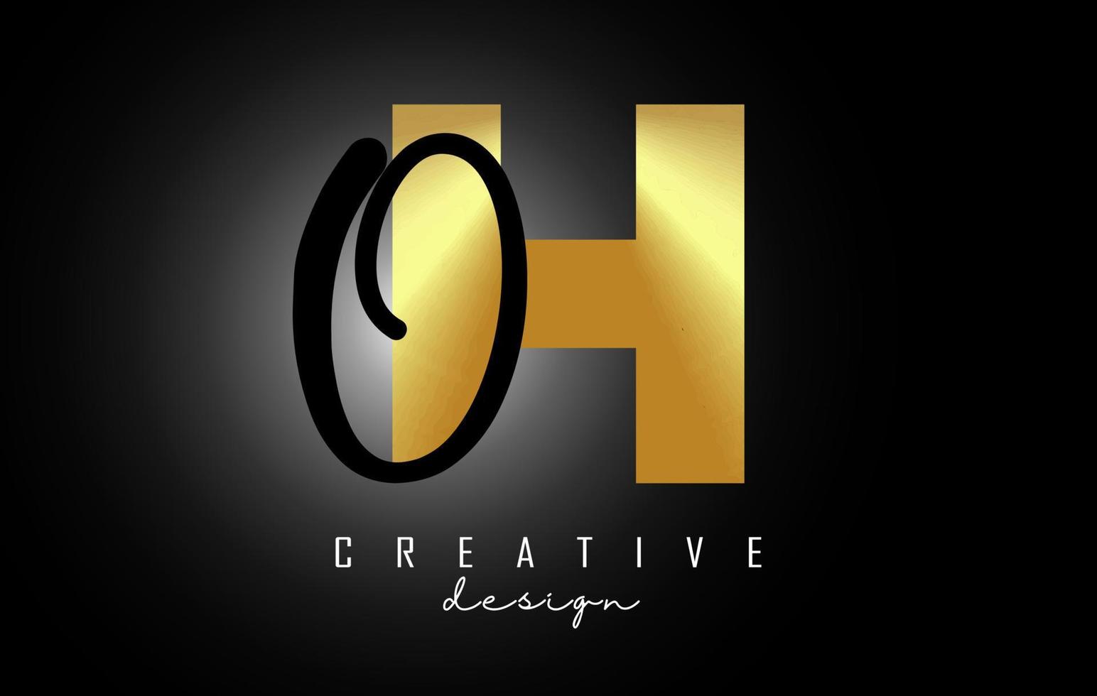 Golden Letters HO Logo with a minimalist design. Letters H and O with geometric and handwritten typography. vector