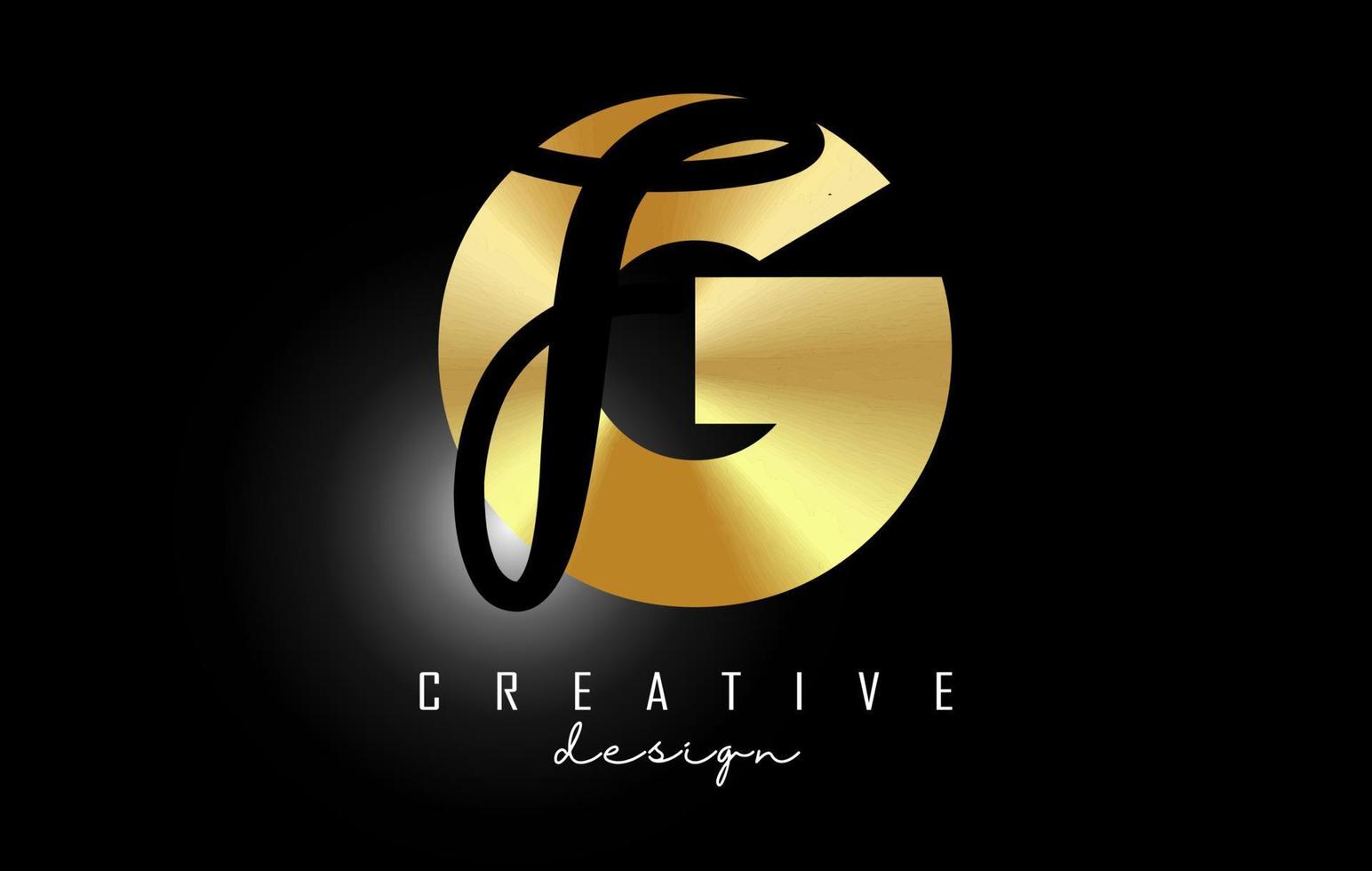 Golden Letters GF Logo with a minimalist design. Letters G and F with geometric and handwritten typography. vector