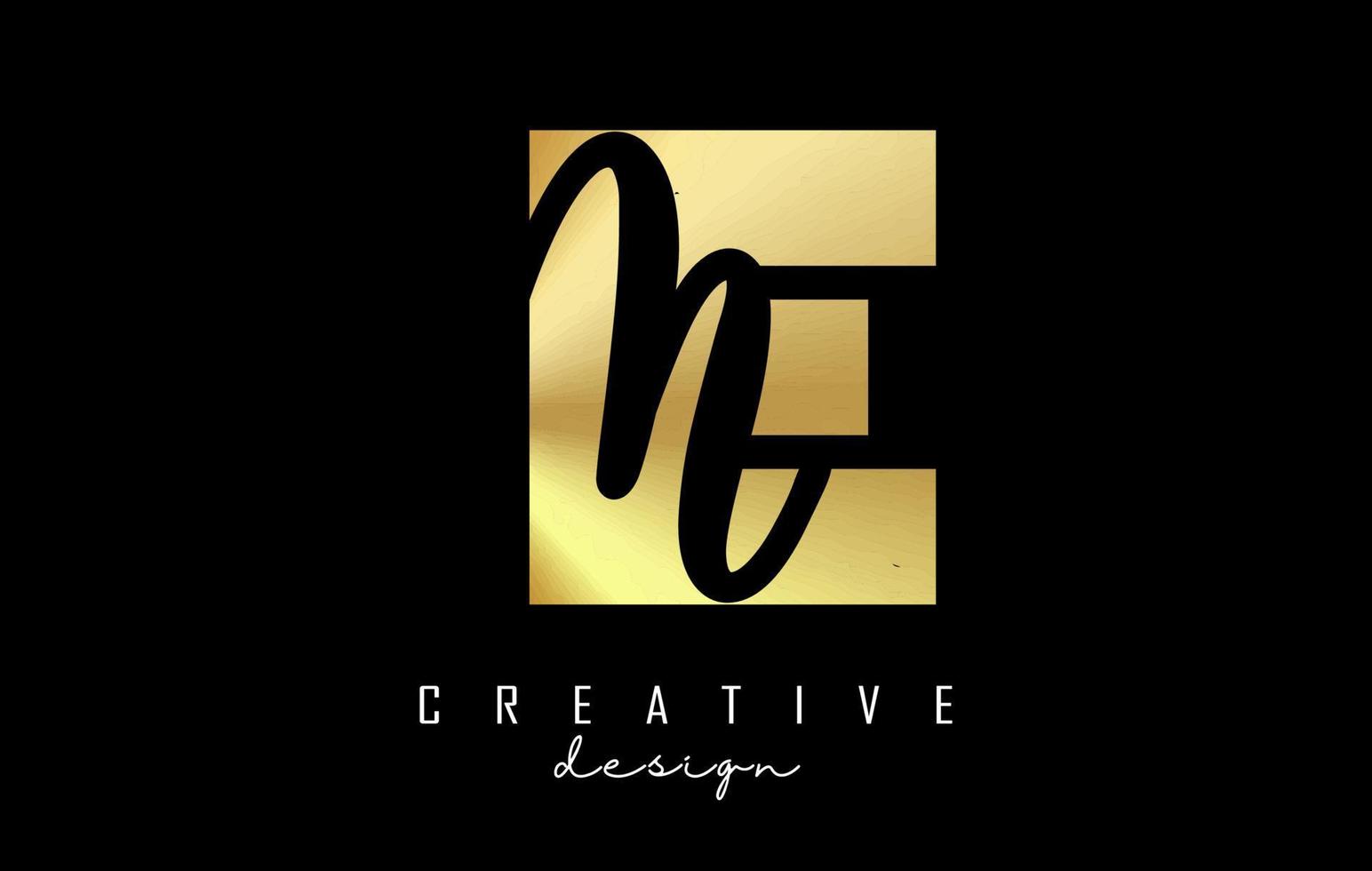 Golden Letters EM Logo with a minimalist design. Letters E and M with geometric and handwritten typography. vector