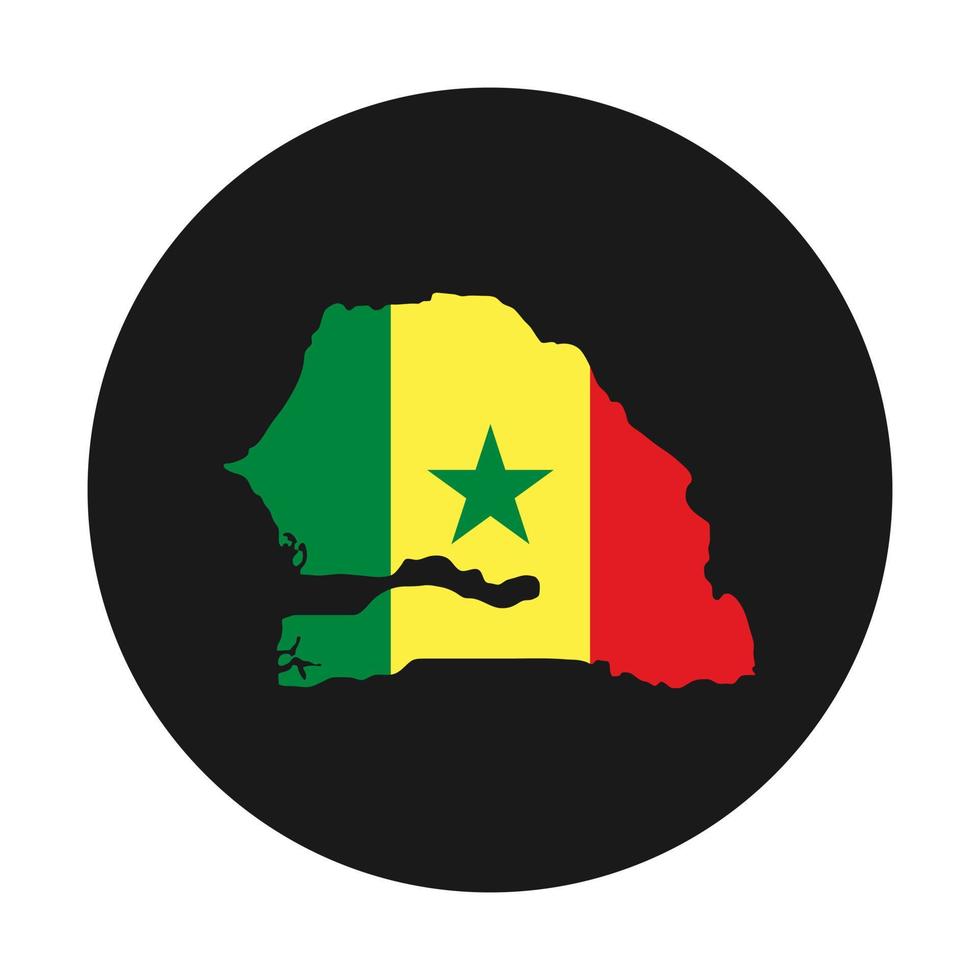 Silueta de mapa de Senegal con bandera sobre fondo negro vector