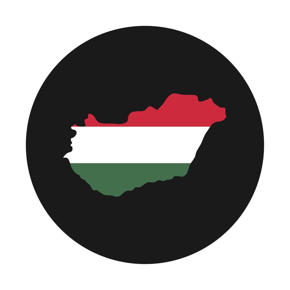 Hungría mapa silueta con bandera sobre fondo negro vector