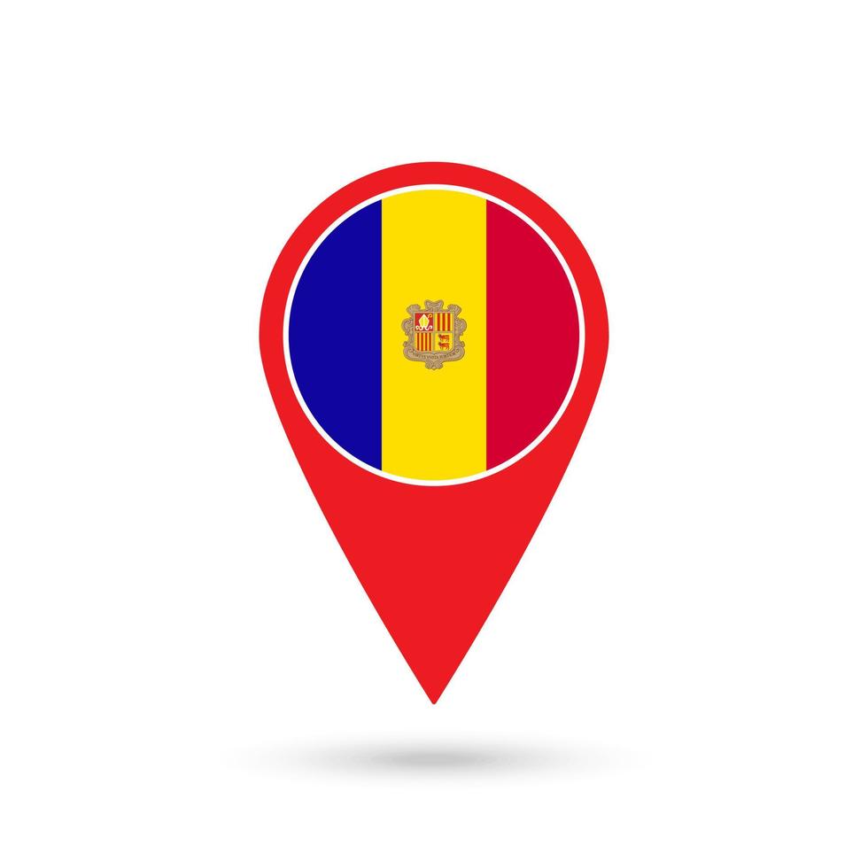 Map pointer with country Andorra. Andorra flag. Vector illustration.