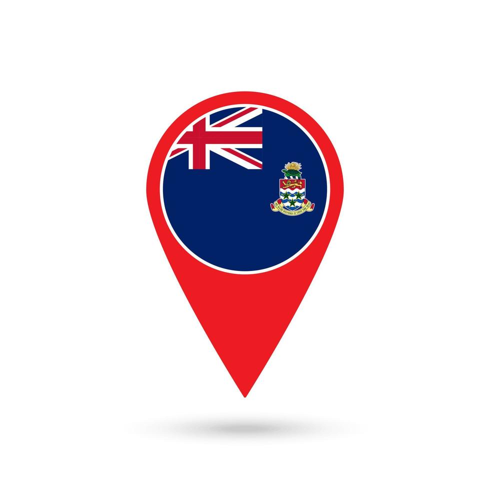 Map pointer with country Cayman Islands. Cayman Islands flag. Vector illustration.