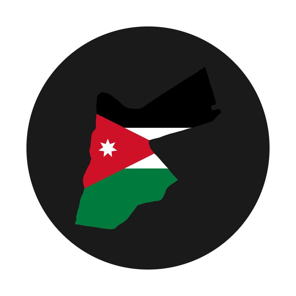 Jordania mapa silueta con bandera sobre fondo negro vector