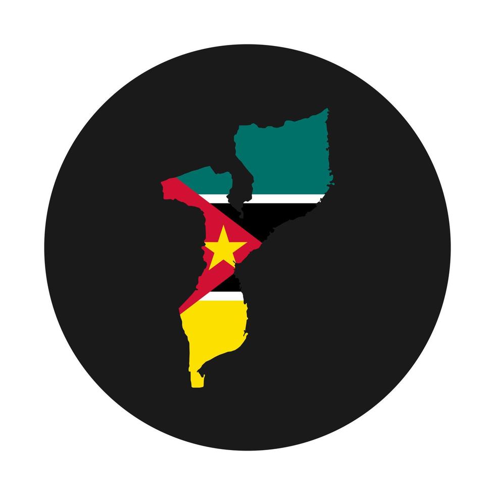 Mozambique mapa silueta con bandera sobre fondo negro vector