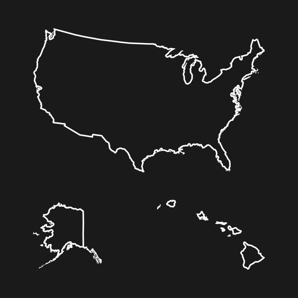 mapa de estados unidos, incluyendo alaska y hawaii sobre fondo negro vector