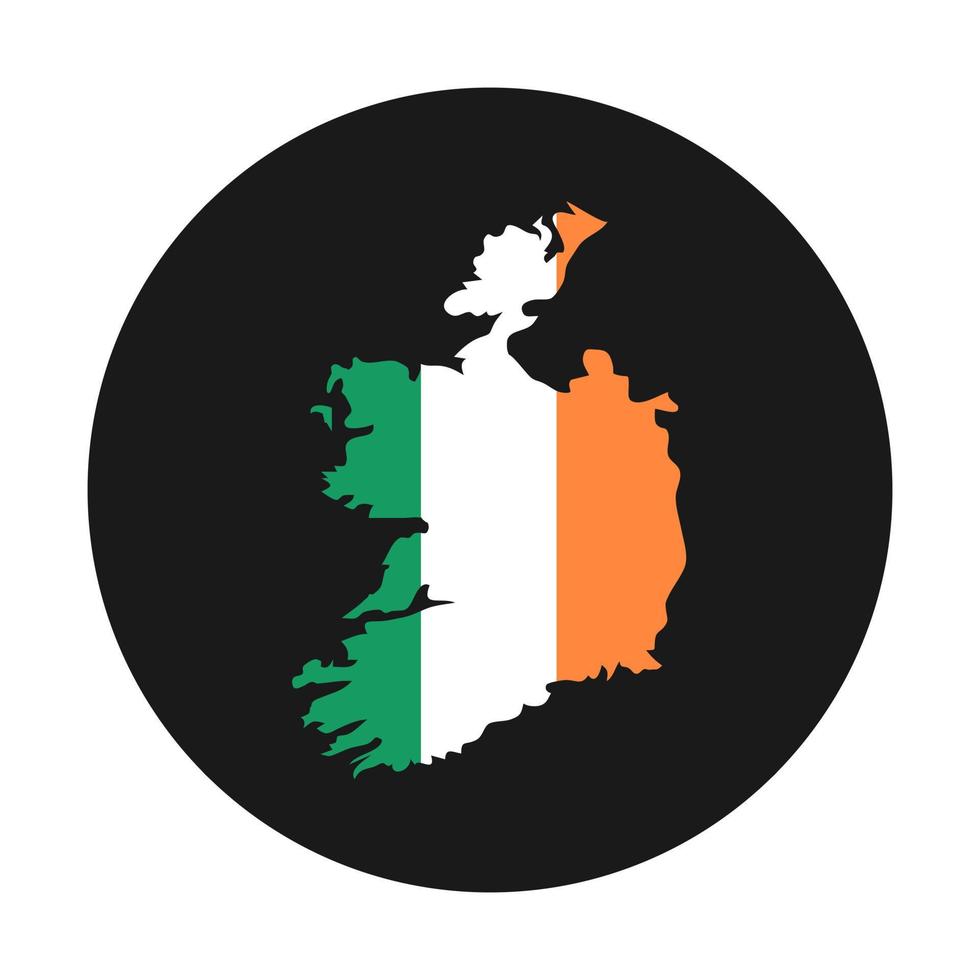 Irlanda mapa silueta con bandera sobre fondo negro vector