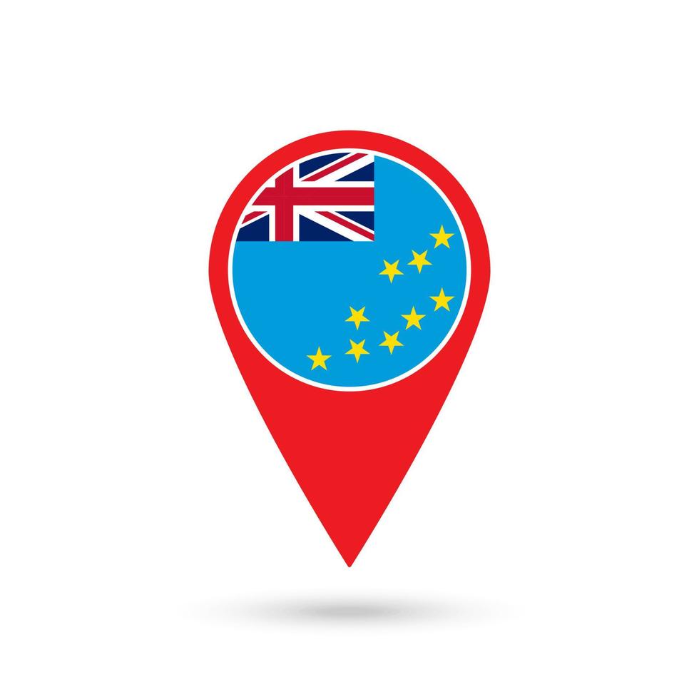 Map pointer with country Tuvalu. Tuvalu flag. Vector illustration.