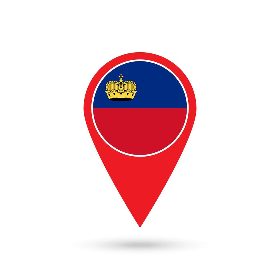 Map pointer with country Liechtenstein. Liechtenstein flag. Vector illustration.