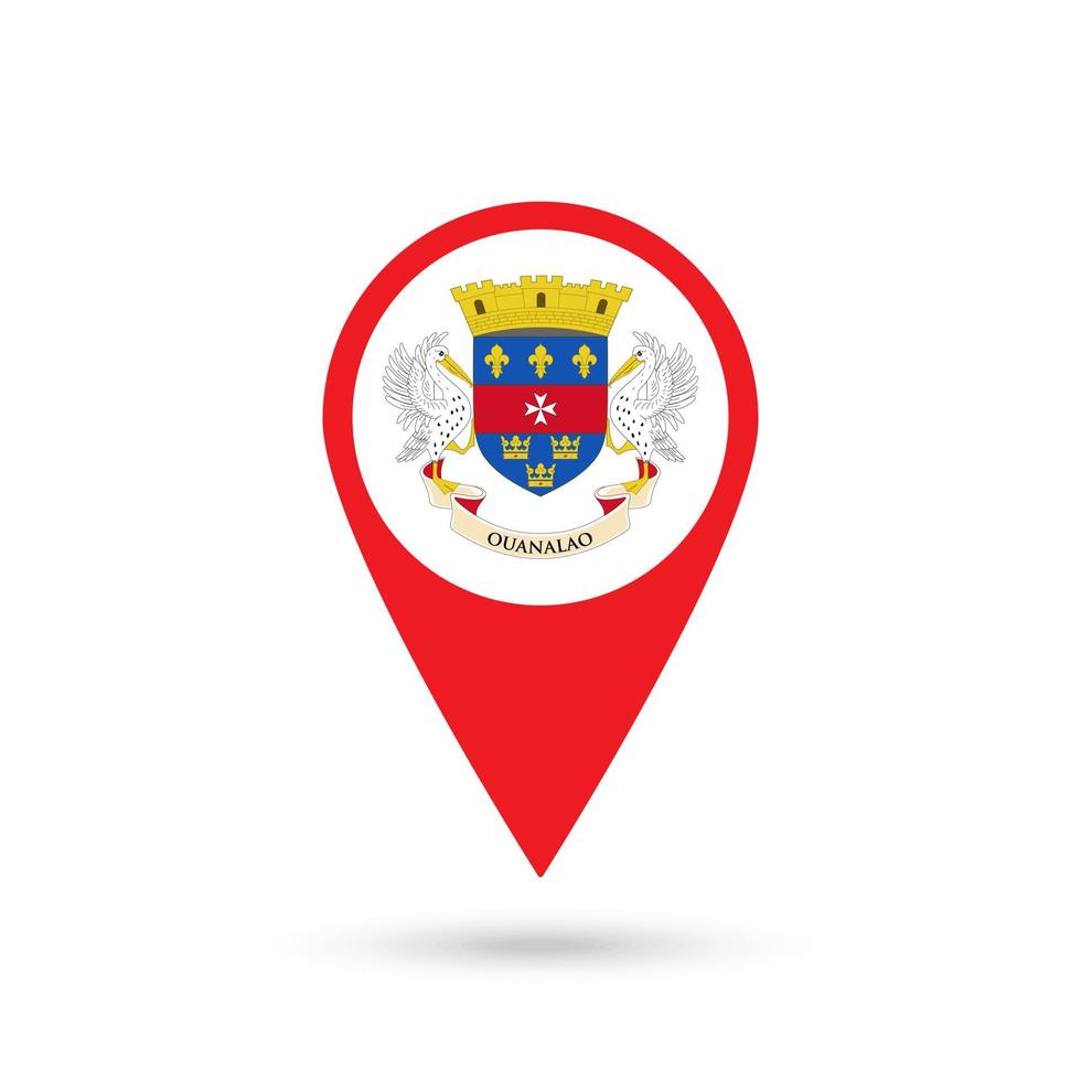 Map pointer with country Saint Barthelemy. Saint Barthelemy flag. Vector illustration.