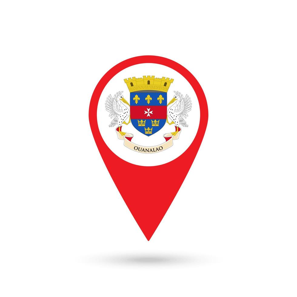 Map pointer with country Saint Barthelemy. Saint Barthelemy flag. Vector illustration.