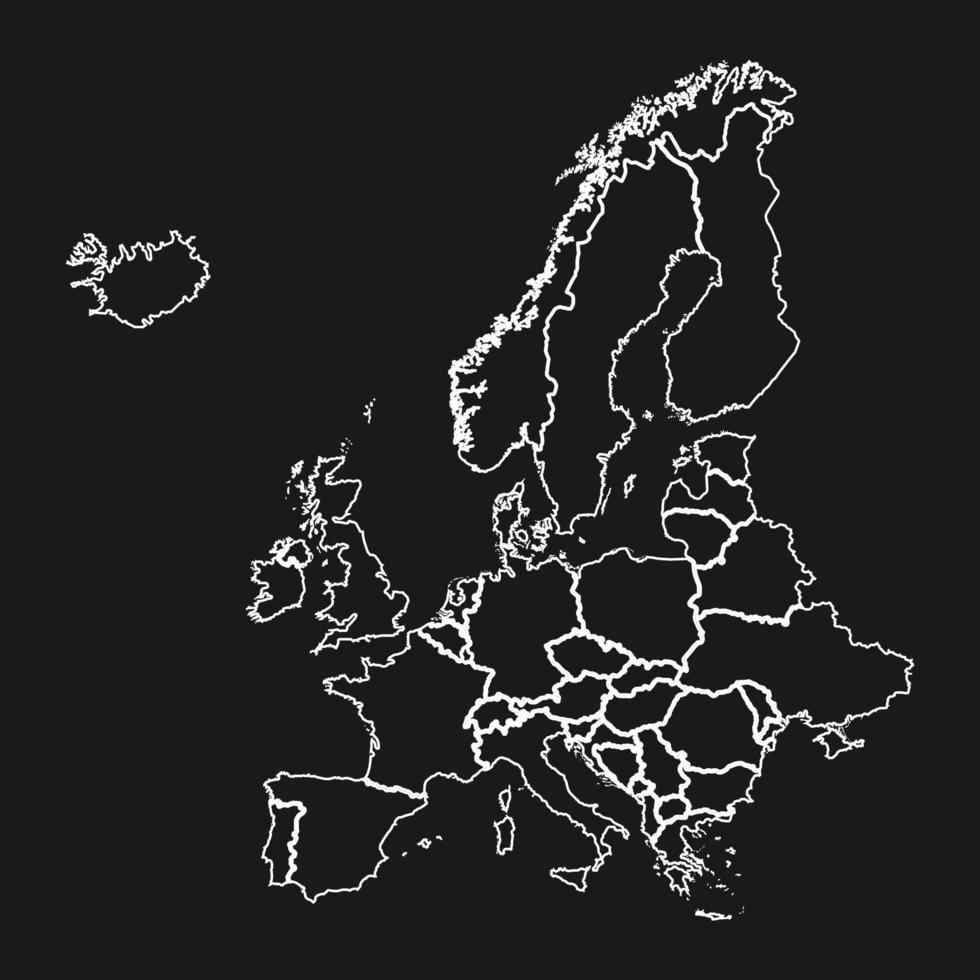 Ilustración de vector de mapa de Europa sobre fondo negro