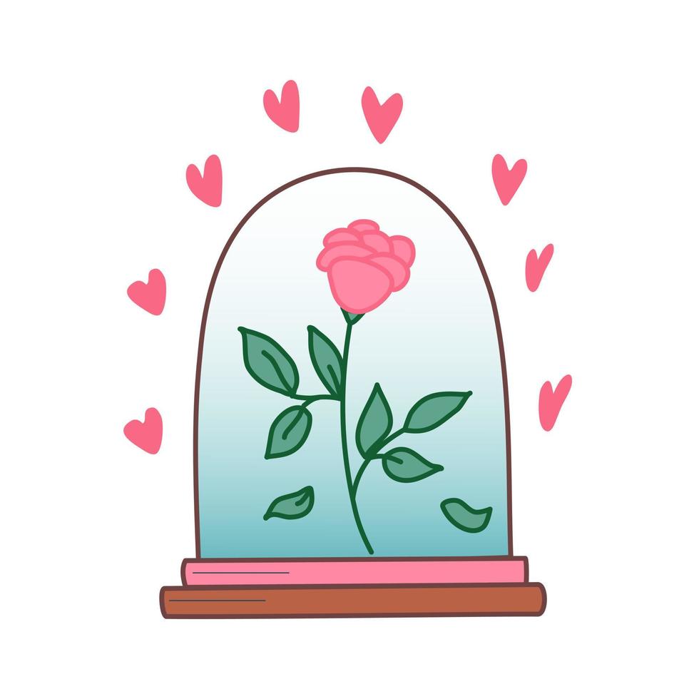 beautiful rose under a glass dome. One flower on a white background. Vector illustration.