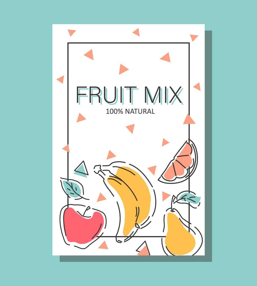 cartel con frutas y triángulos. la mezcla de frutas. fondo abstracto hecho a mano. vector. vector