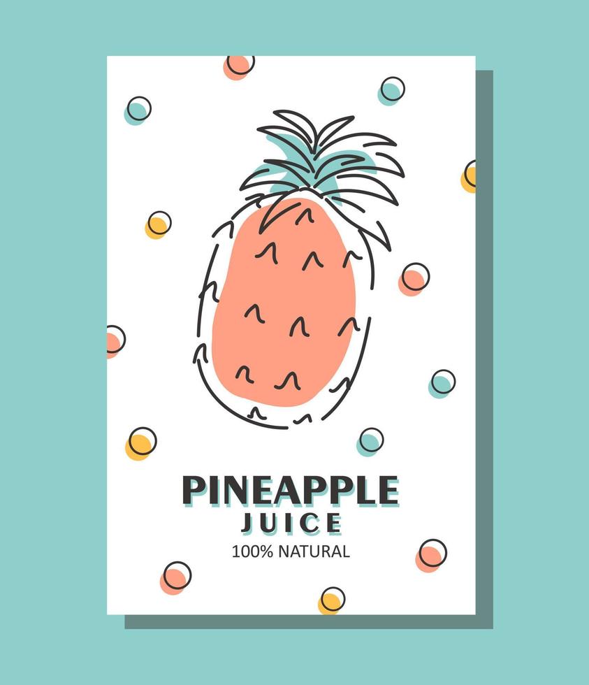 Poster with pineapple juice. Hand-drawn vector illustration.