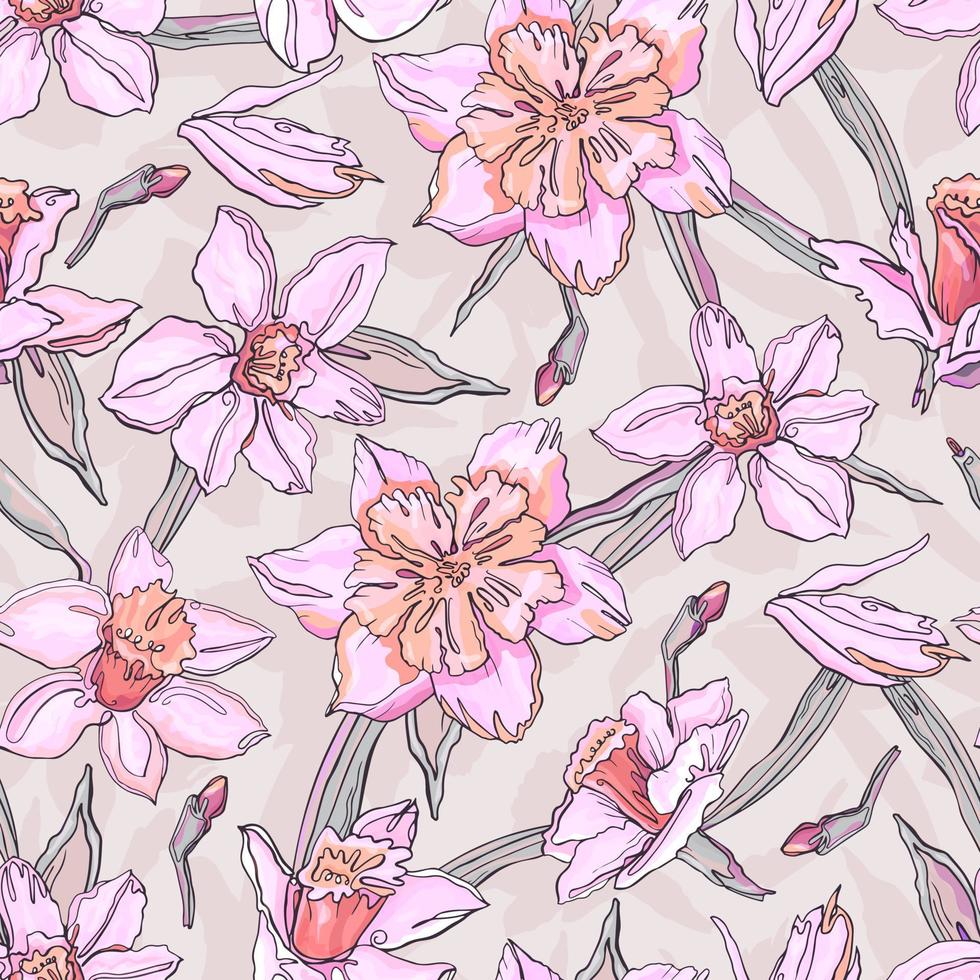 Narcissus seamless pattern. Handmade floral background. Vector. vector