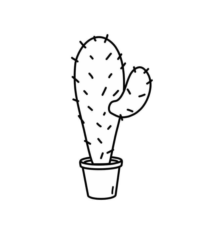 Cactus in a pot. White background. Outline. Vector illustration.