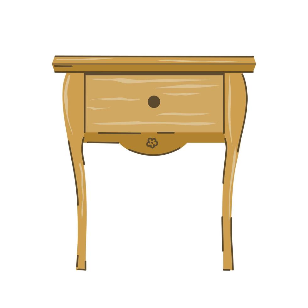 Bedside table on a white background. The interior of the bedroom. Vector illustration.