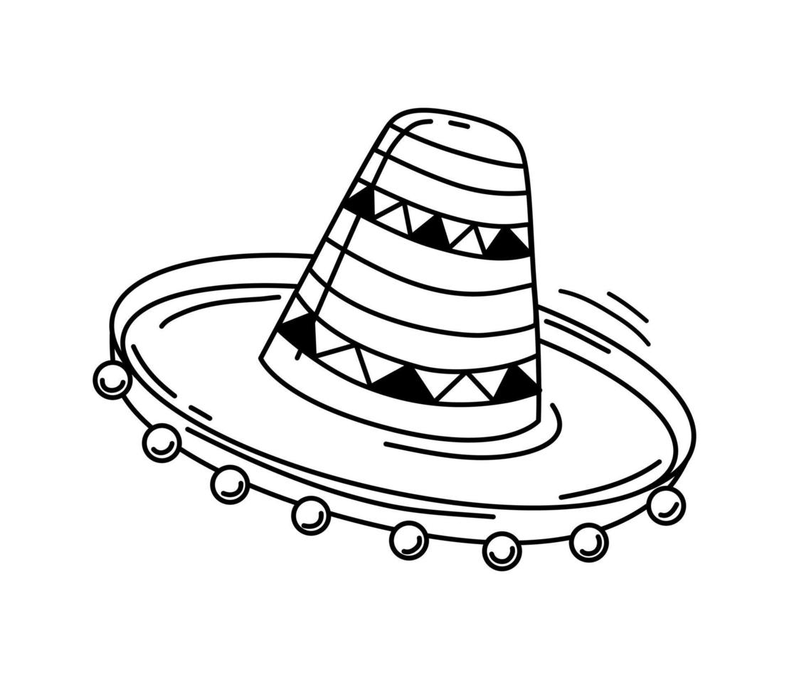 Mexican sombrero hat on a white background. A design element. Icon. Vector contour illustration.