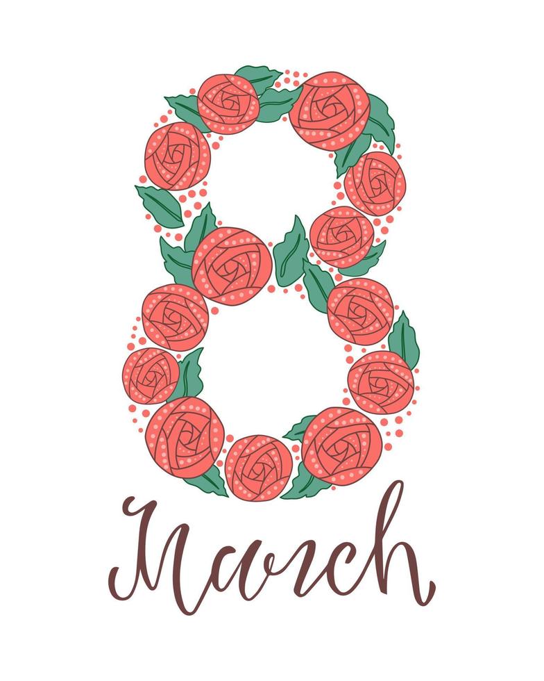 tarjeta de flores de felicitación del 8 de marzo. día internacional de la mujer. ilustración vectorial vector