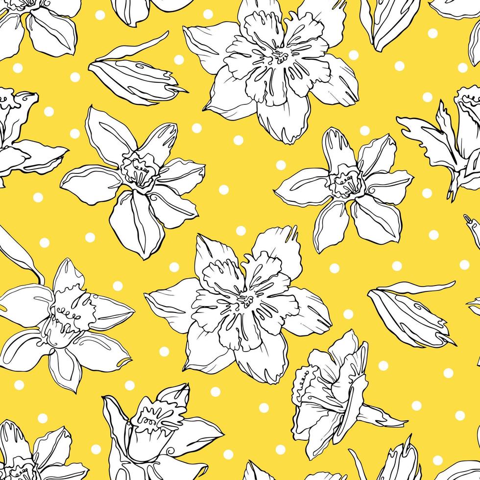 Daffodils seamless pattern. Colorful hand drawn background. Vector. vector