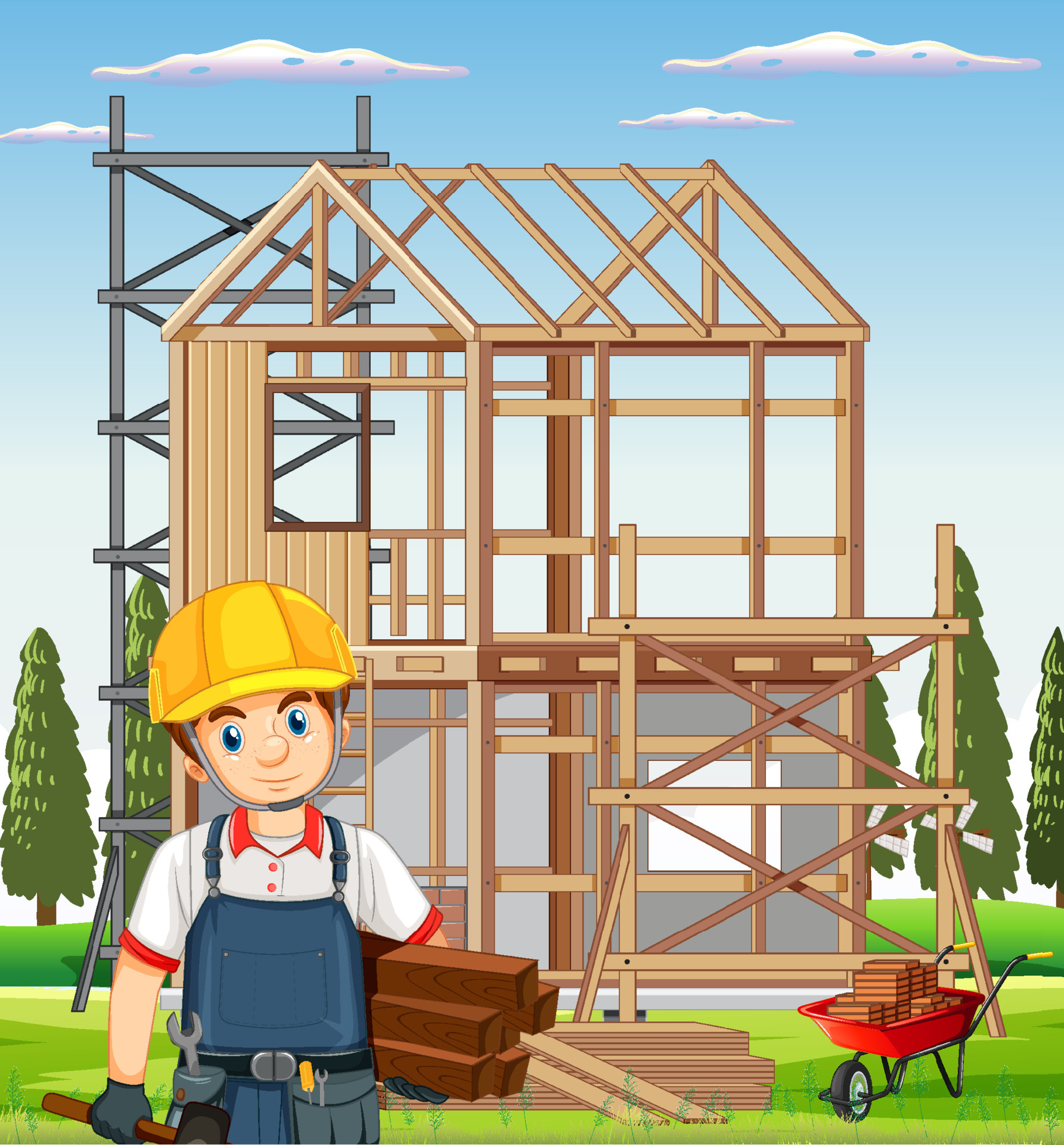 Cartoon scene of building construction site 6581030 Vector Art at Vecteezy