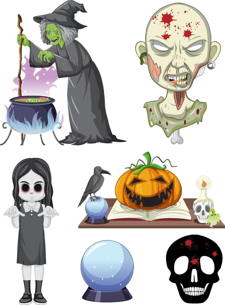 tema de halloween con zombie y bruja vector