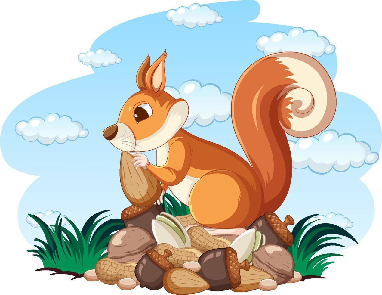 Squirrel eating nut in the garden vector