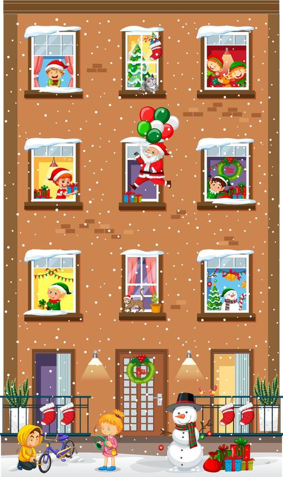 Apartment windows with neighbors cartoon character vector