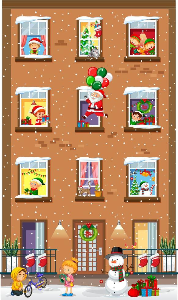 Apartment windows with neighbors cartoon character vector