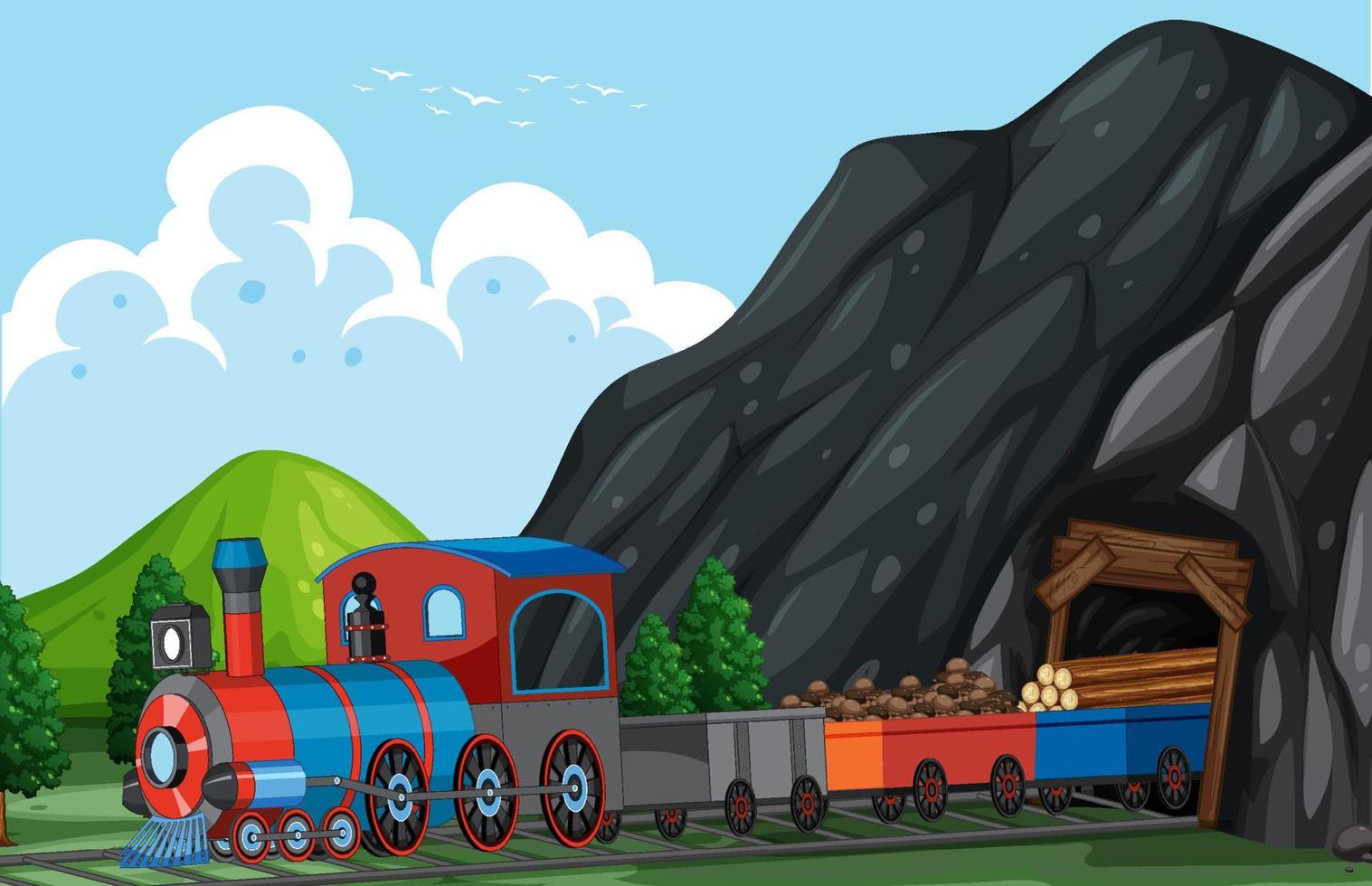 Outdoor scene with a steam locomotive train vector