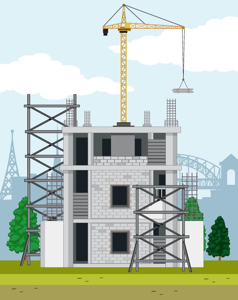 escena de dibujos animados del sitio de construcción del edificio vector