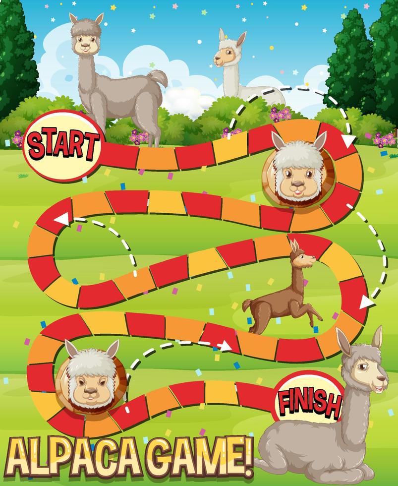A snake ladder alpaca game template vector