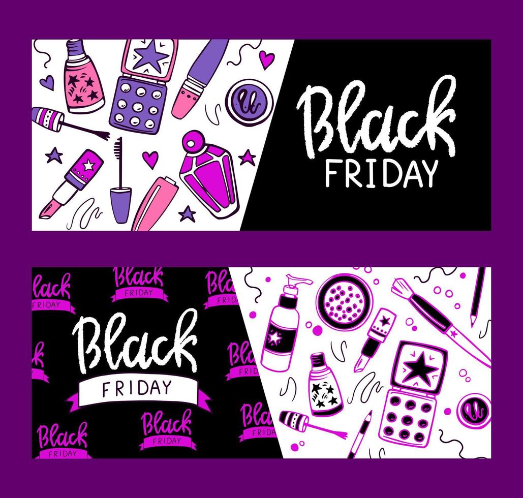 set of vector drawn templates . Black Friday sale banners. Fashion Doodle style with hand lettering for posters, newsletters, ads, coupons, social networks. Isolated background.