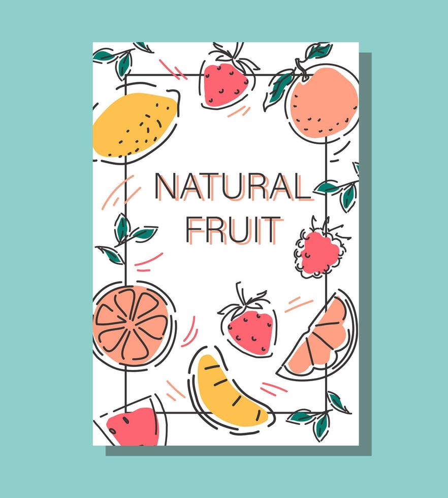 Poster with fruits and berries. Abstract hand drawn background. Vector. vector