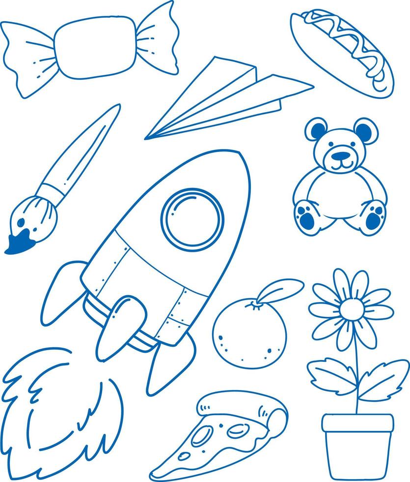 Set of simple children hand drawing objects vector