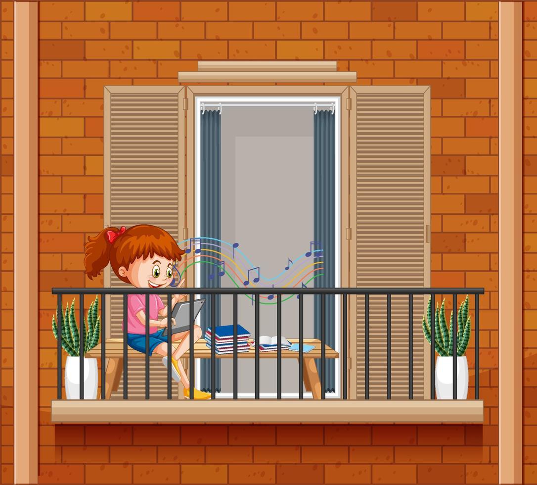 Balcony scene with a girl cartoon character vector
