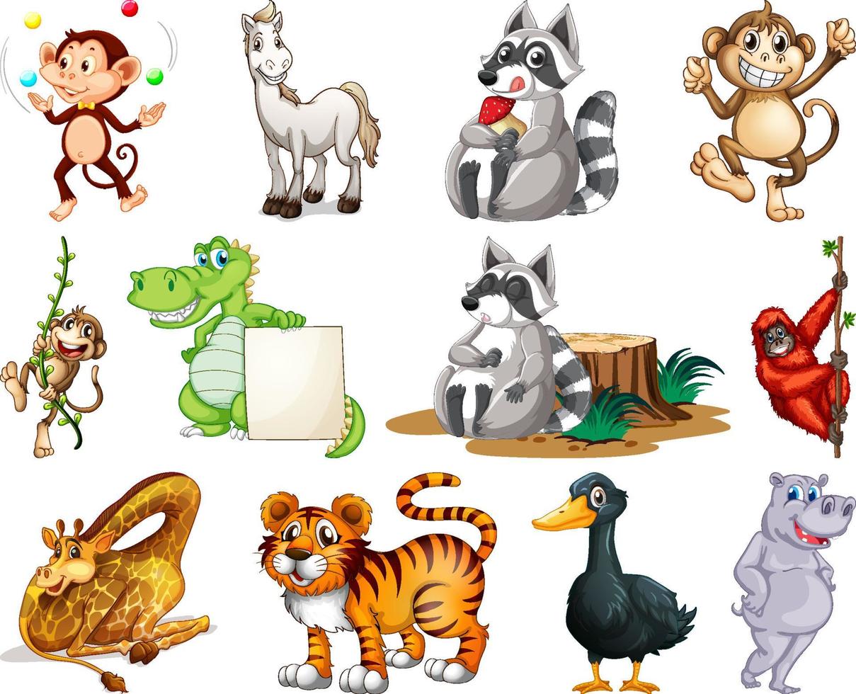 Set of animal cartoon character vector