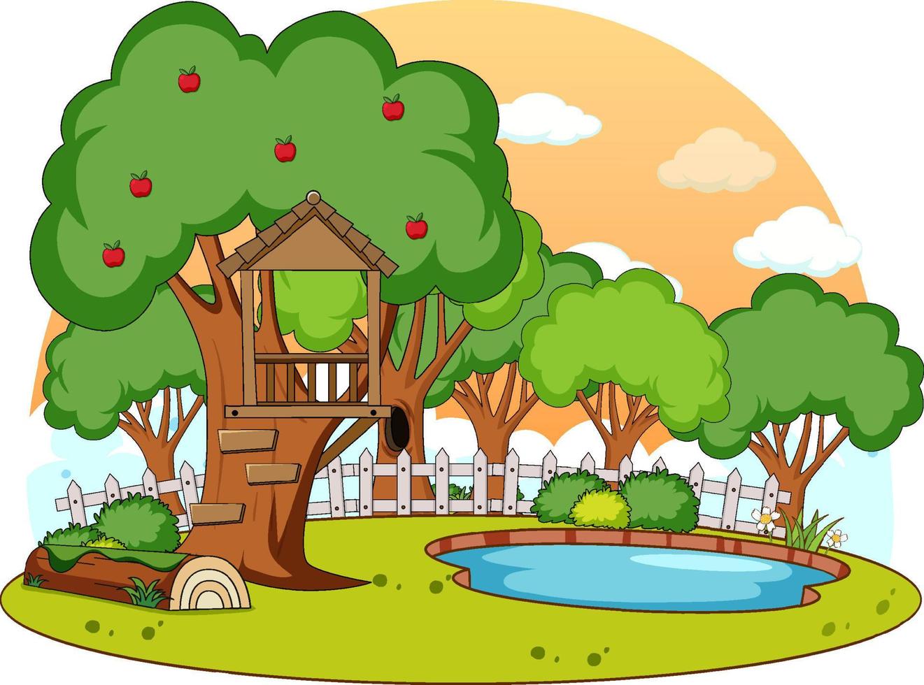 A simple tree house in nature background vector