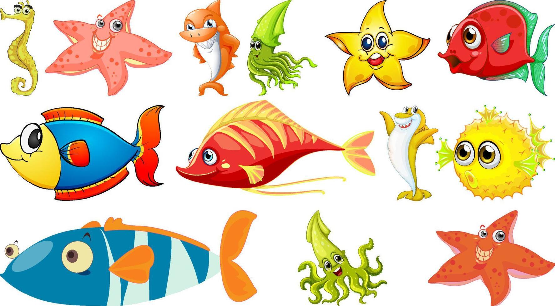 Sea animals cartoon collection vector