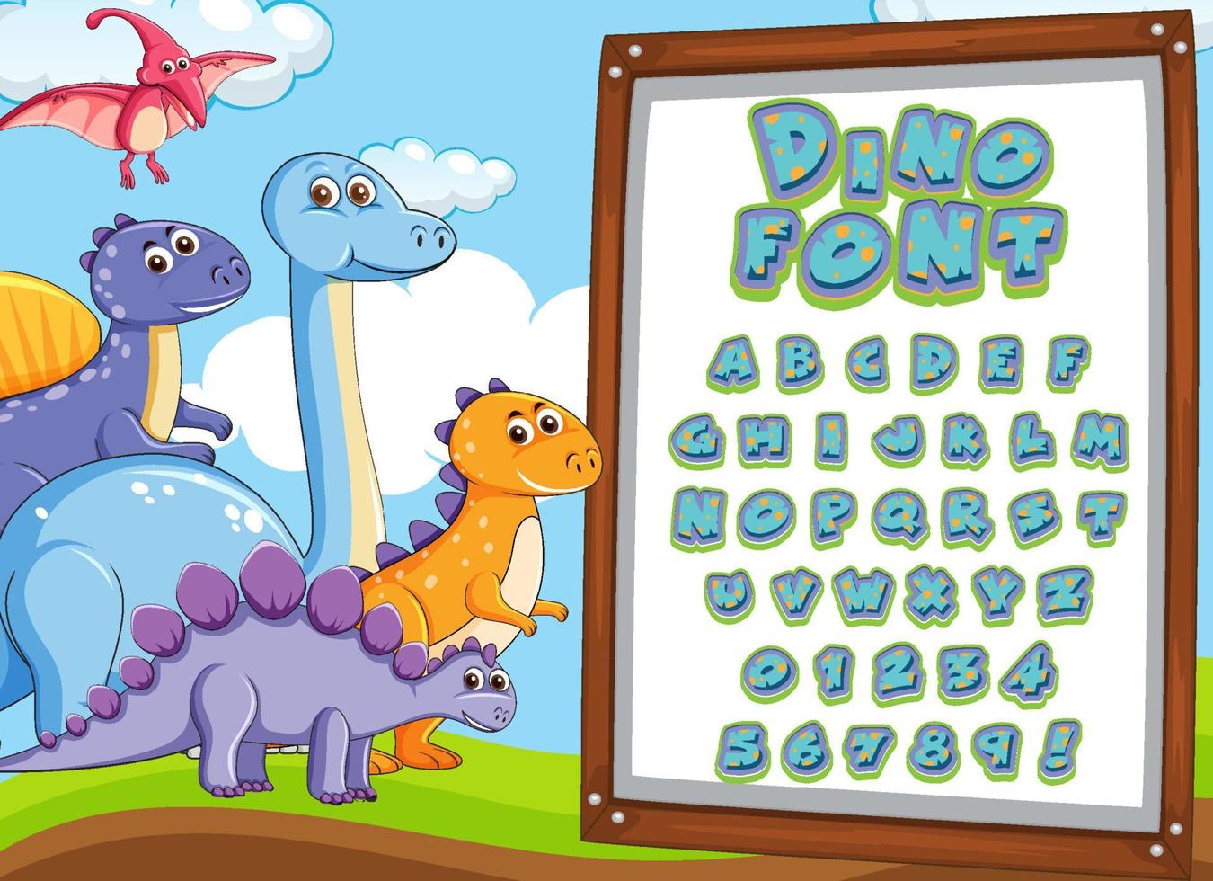 Font design for english alphabets in dinosaur character on white board vector