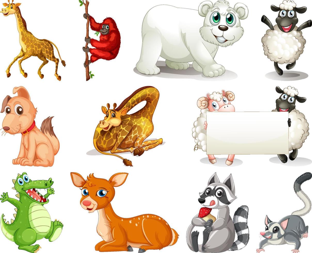 Set of animal cartoon character vector