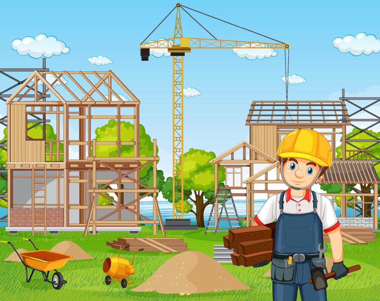 Building construction site and workers vector