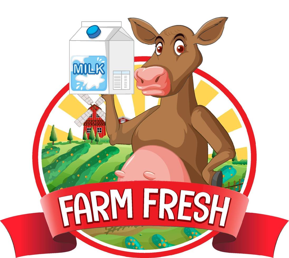 Cartoon cow with farm fresh label vector