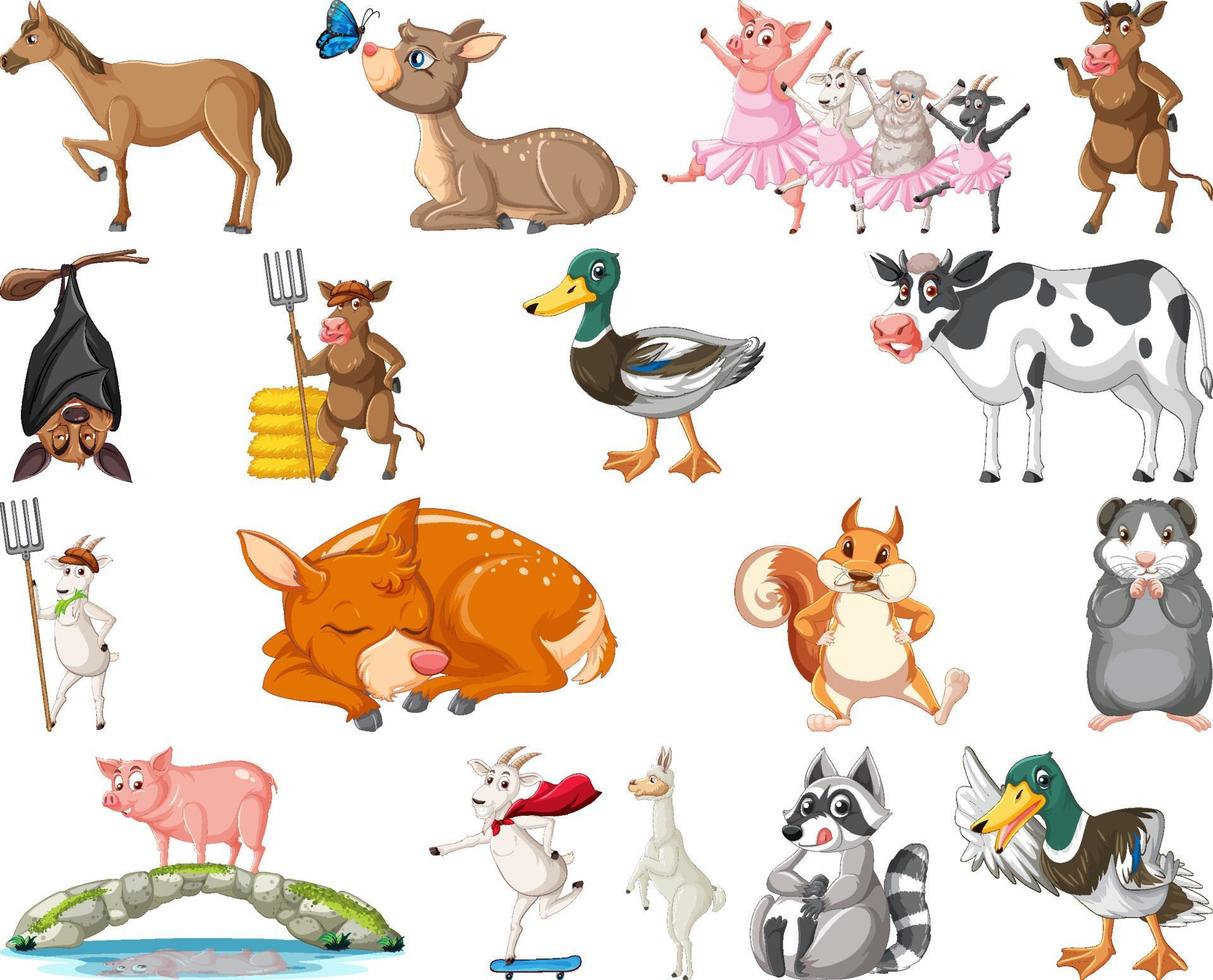 conjunto de diferentes niños de animales vector