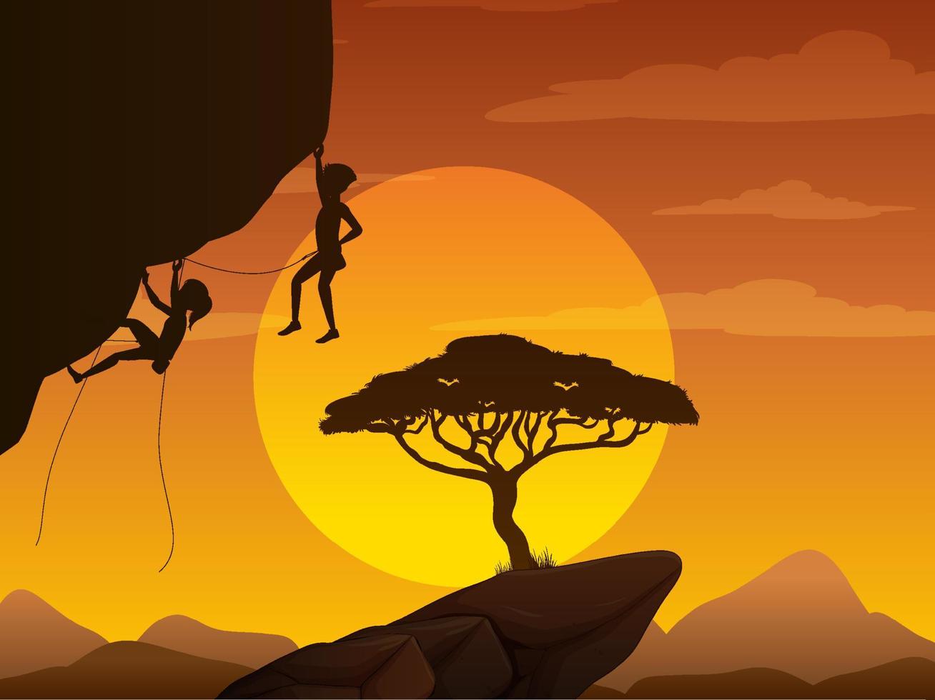 Flat silhouette rock climbing in nature background vector