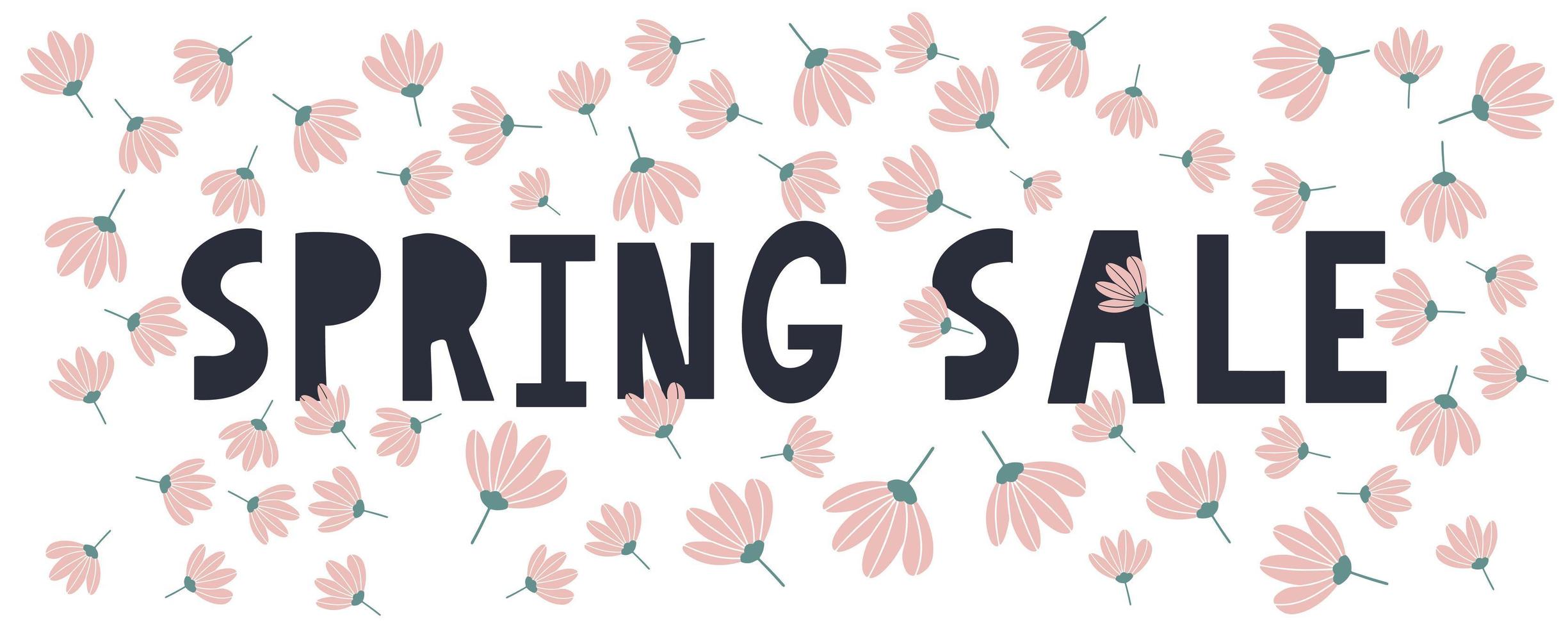 banner de tipografía de venta de primavera con letras de temporada de primavera con hoja para tarjeta de felicitación, plantilla de invitación. retro, fondo de plantilla de cartel de banner de letras vintage, venta, oferta vector